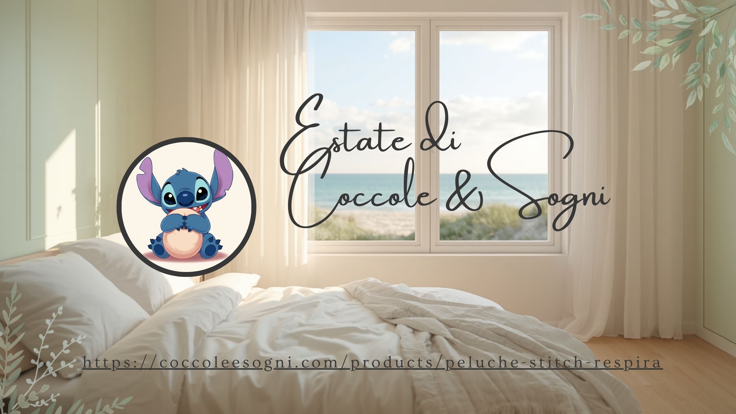 Banner estivo Coccole e Sogni con peluche Stitch che respira